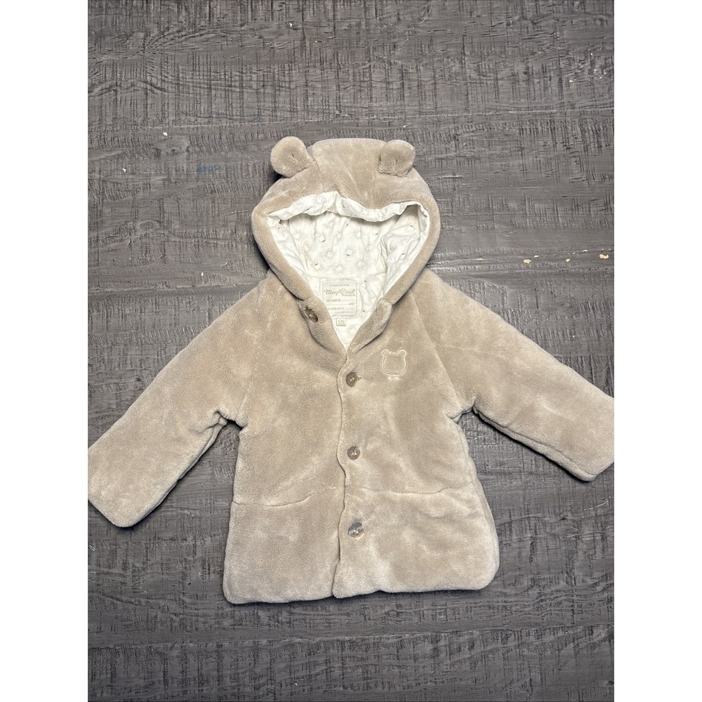 Mayoral Baby Bear Hooded Coat 6–9M Beige Plush Lined Jacket Spain‎